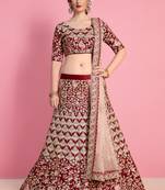 Maroon Velvet Embroidered Lehenga With Dupatta