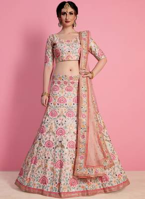 Baby Pink Art Silk Embroidered Lehenga With Dupatta 1