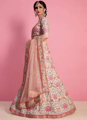 Baby Pink Art Silk Embroidered Lehenga With Dupatta 3