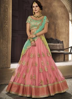 Baby Pink Net Embroidered Lehenga With Dupatta 1