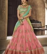 Baby Pink Net Embroidered Lehenga With Dupatta