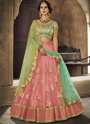 Baby Pink Net Embroidered Lehenga With Dupatta 2