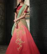 Light Red Satin Embroidered Lehenga With Dupatta