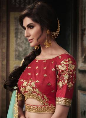 Light Red Satin Embroidered Lehenga With Dupatta 2