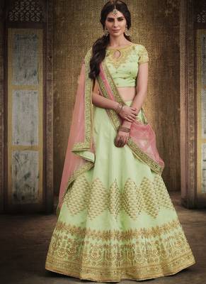 Lime Silk Embroidered Lehenga With Dupatta 1