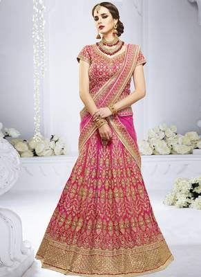 Rani Pink Silk Embroidered Lehenga With Dupatta 1