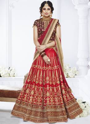 Red Silk Embroidered Lehenga With Dupatta 1