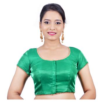 Green cotton silk stitched readymade blouse 1