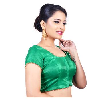 Green cotton silk stitched readymade blouse 2