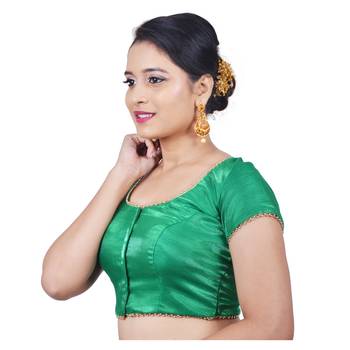 Green cotton silk stitched readymade blouse 3