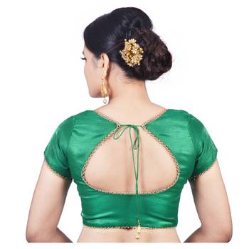 Green cotton silk stitched readymade blouse 4
