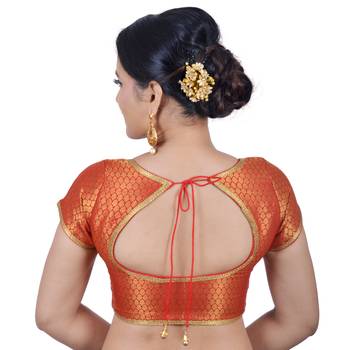 Red brocade stitched readymade blouse 4