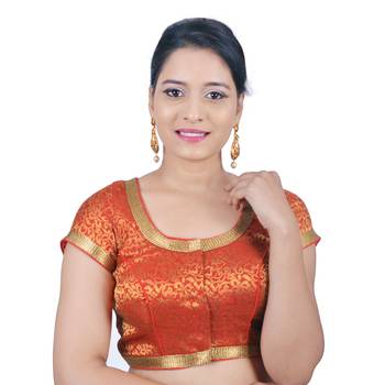 Red brocade stitched readymade blouse 1