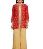 Red Embroidered Faux Georgette Chikankari Short Kurti 