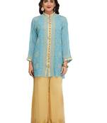 Blue Embroidered Faux Georgette Chikankari Short Kurti 