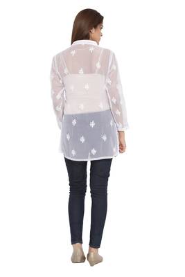 White Embroidered Faux Georgette Chikankari Short Kurti  3