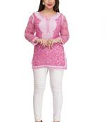 Onion Pink Embroidered Faux Georgette Chikankari Short Kurti
