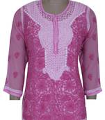 Onion Pink Embroidered Faux Georgette Chikankari Kurti 
