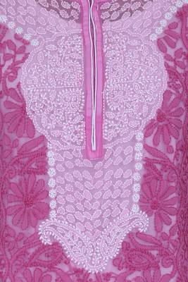 Onion Pink Embroidered Faux Georgette Chikankari Kurti  3