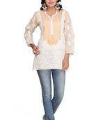 Fawn Embroidered Cotton Chikankari Short Kurti 