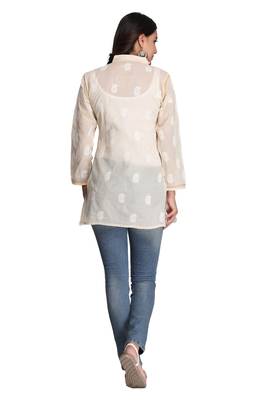 Fawn Embroidered Cotton Chikankari Short Kurti  2