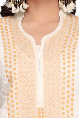 Fawn Embroidered Cotton Chikankari Short Kurti  4