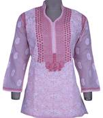 Pink Embroidered Cotton Chikankari Short Kurti 