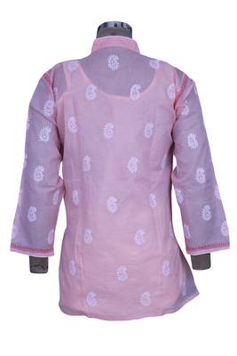 Pink Embroidered Cotton Chikankari Short Kurti  2