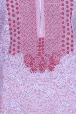 Pink Embroidered Cotton Chikankari Short Kurti  3