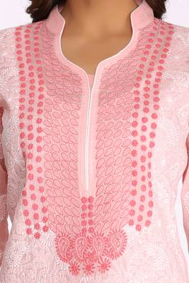 Peach Embroidered Cotton Chikankari Short Kurti  5