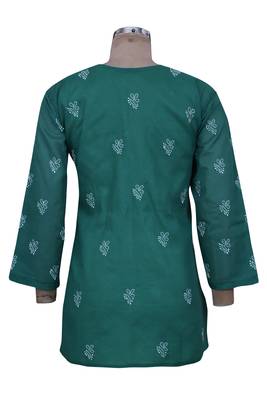 Green Embroidered Cotton Chikankari Short Kurti  2