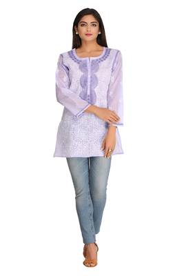 Mauve Embroidered Cotton Chikankari Short Kurti 1