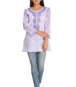 Mauve Embroidered Cotton Chikankari Short Kurti