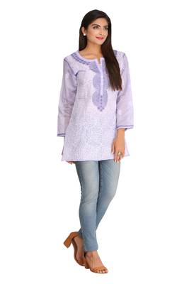 Mauve Embroidered Cotton Chikankari Short Kurti 3