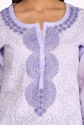Mauve Embroidered Cotton Chikankari Short Kurti 4