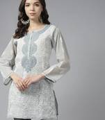 Hand Embroidered Grey Cotton Lucknowi Chikan Women Kurti