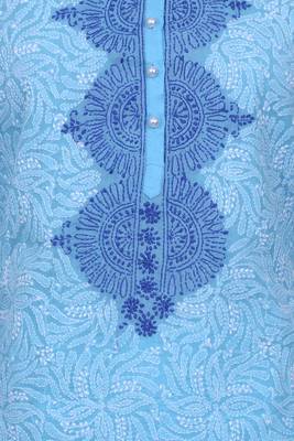 Blue Embroidered Cotton Chikankari Short Kurti 3