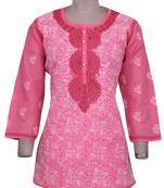 Pink Embroidered Cotton Chikankari Short Kurti 