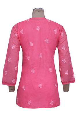 Pink Embroidered Cotton Chikankari Short Kurti  2