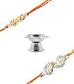 Bro = Friend By God Cz Diamond 2 Rakhi Set With Pooja Diya