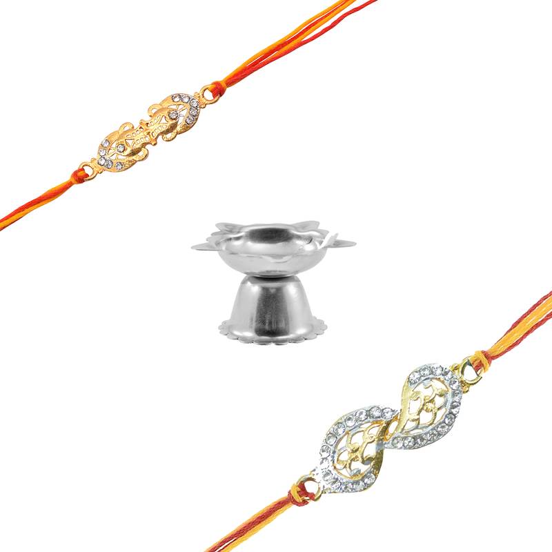 Bro = Friend By God Cz Diamond 2 Rakhi Set With Pooja Diya