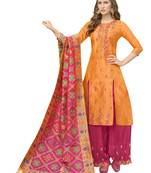 Orange Silk Embroidered Semi Stitched Salwar With Dupatta