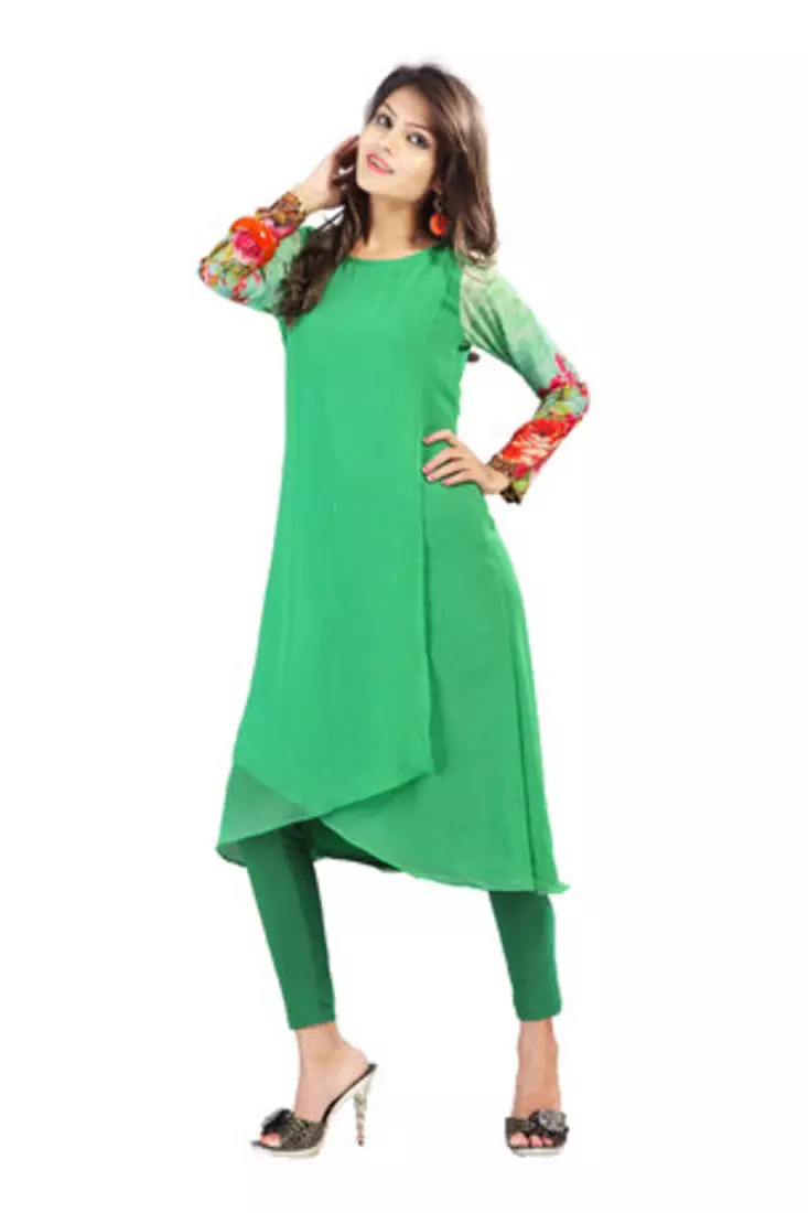 Sea Green Crepe Georgette Digital Printed Kurti