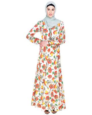 Modest Forever  Multicolor Printed Crepe Stitched Islamic Abaya 1
