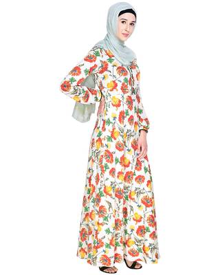 Modest Forever  Multicolor Printed Crepe Stitched Islamic Abaya 2