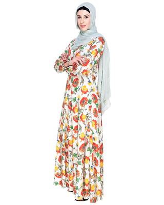 Modest Forever  Multicolor Printed Crepe Stitched Islamic Abaya 3