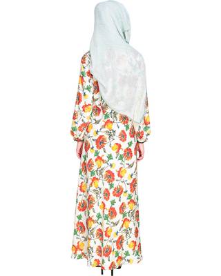 Modest Forever  Multicolor Printed Crepe Stitched Islamic Abaya 4