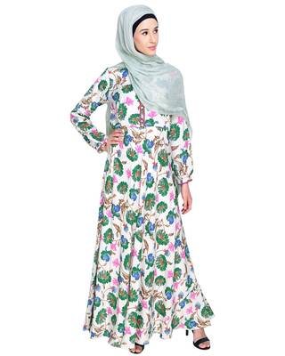Modest Forever  Multicolor Printed Crepe Stitched Islamic Abaya 1