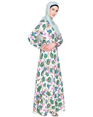 Modest Forever  Multicolor Printed Crepe Stitched Islamic Abaya 2