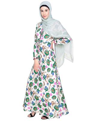 Modest Forever  Multicolor Printed Crepe Stitched Islamic Abaya 3